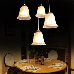 Bronzen hanglamp met vier lampen, patroon, glazen kap, Europees retro klassiek
