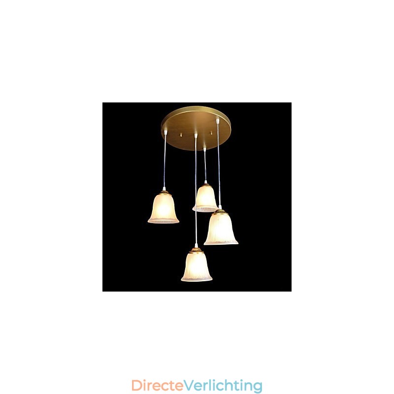Bronzen hanglamp met vier lampen, patroon, glazen kap, Europees retro klassiek