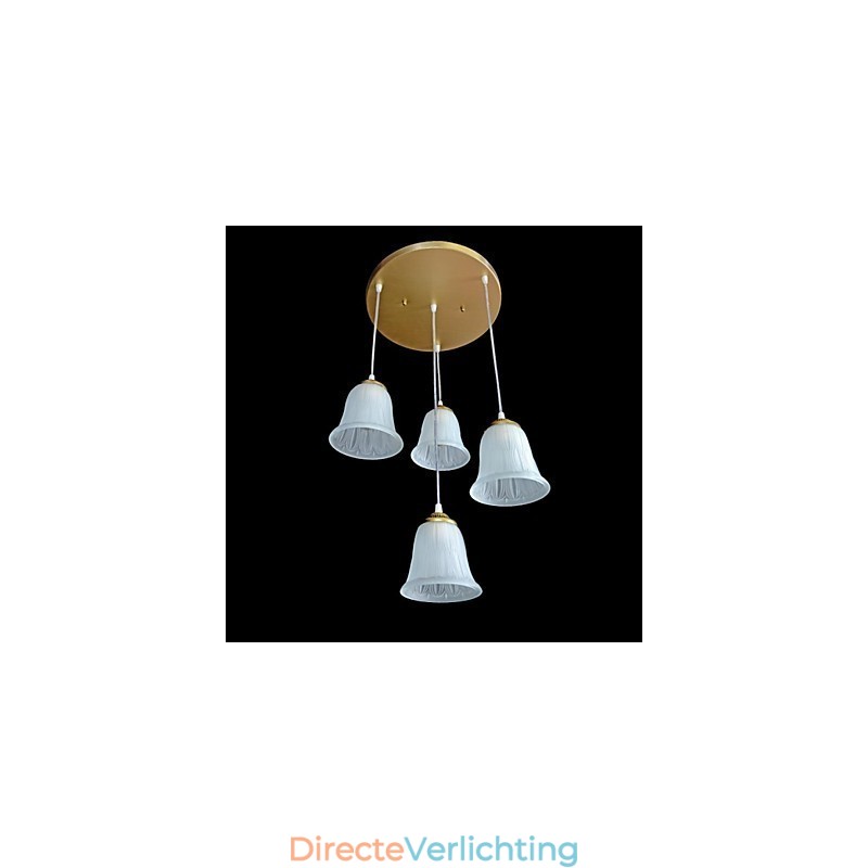 Bronzen hanglamp met vier lampen, patroon, glazen kap, Europees retro klassiek