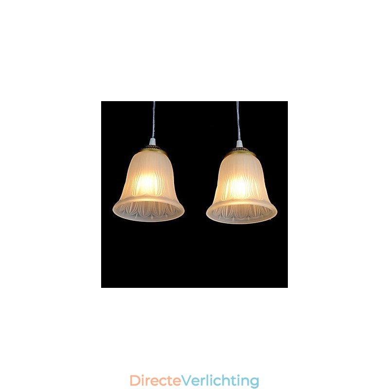 Bronzen hanglamp met vier lampen, patroon, glazen kap, Europees retro klassiek
