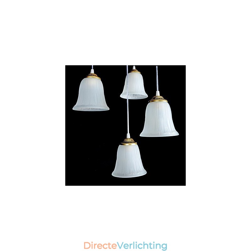 Bronzen hanglamp met vier lampen, patroon, glazen kap, Europees retro klassiek
