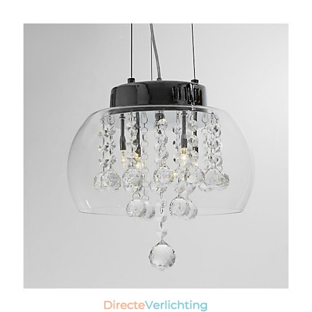 Artistieke 4-lichts kristallen hanglamp met glazen kap Artistieke 4-lichts kristallen hanglamp met glazen kap
