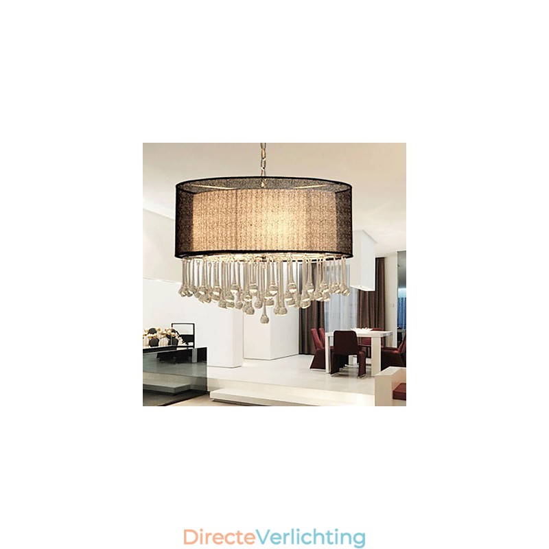 Moderne kristallen hanglamp met 4 lampen en zwarte kap