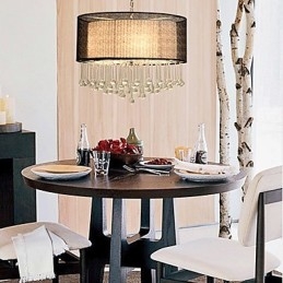 Moderne kristallen hanglamp met 4 lampen en zwarte kap