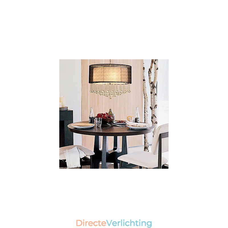 Moderne kristallen hanglamp met 4 lampen en zwarte kap