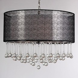 Moderne kristallen hanglamp met 4 lampen en zwarte kap