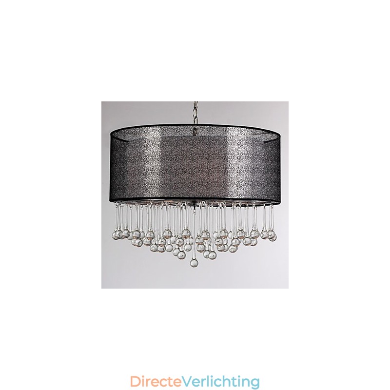 Moderne kristallen hanglamp met 4 lampen en zwarte kap