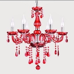 Kroonluchter Rood Kristal Luxe Modern 6 Lampen