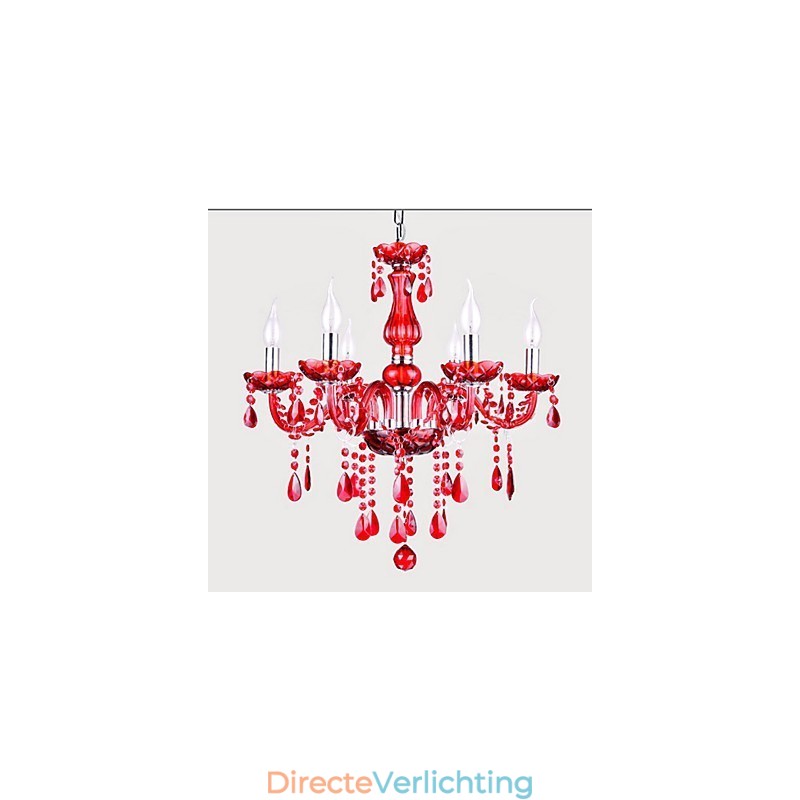 Kroonluchter Rood Kristal Luxe Modern 6 Lampen