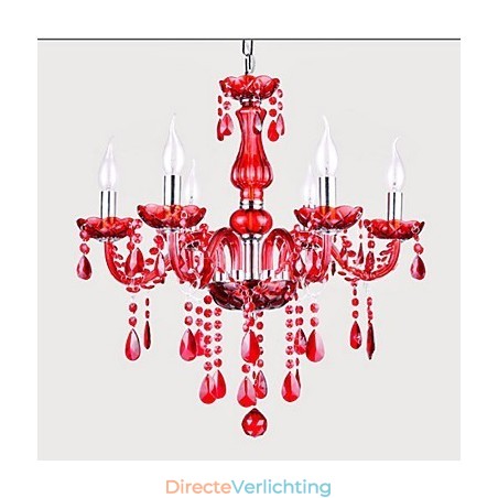 Kroonluchter Rood Kristal Luxe Modern 6 Lampen