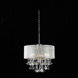Moderne 5-lichts kristallen hanglamp met stoffen kap