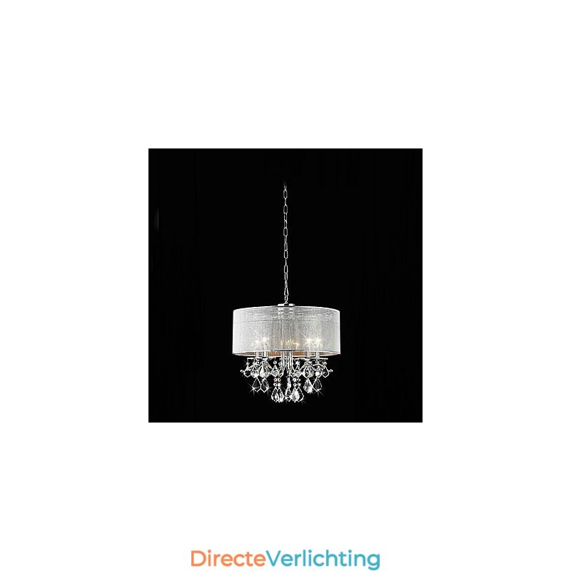 Moderne 5-lichts kristallen hanglamp met stoffen kap