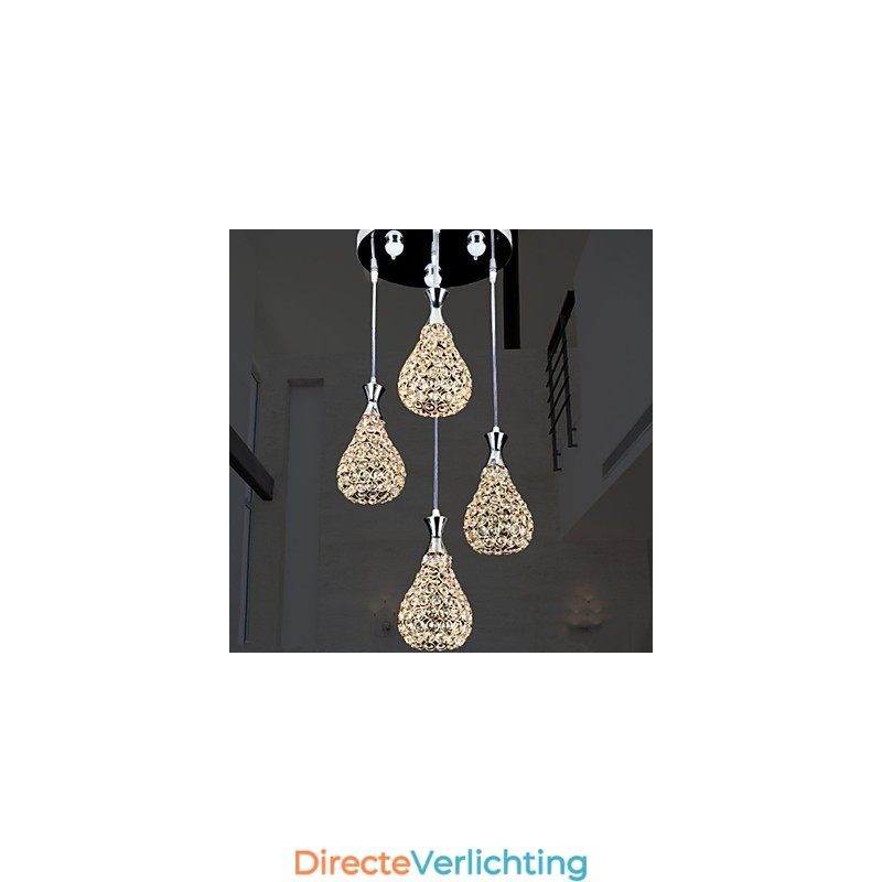 4-koppige hanglamp kristal modern eigentijds metaal