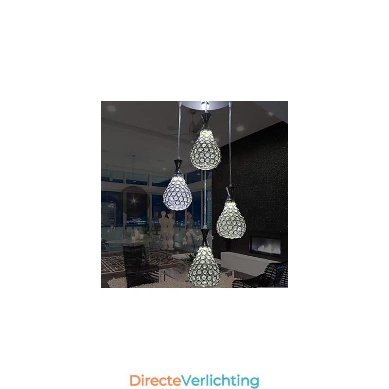 4-koppige hanglamp kristal modern eigentijds metaal