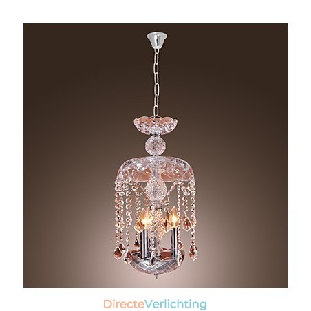 Moderne kristallen hanglamp met 3 lampen in glazen kap Moderne kristallen hanglamp met 3 lampen in glazen kap