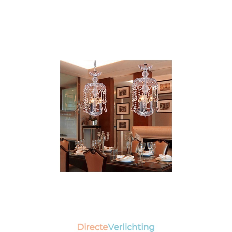 Moderne kristallen hanglamp met 3 lampen in glazen kap