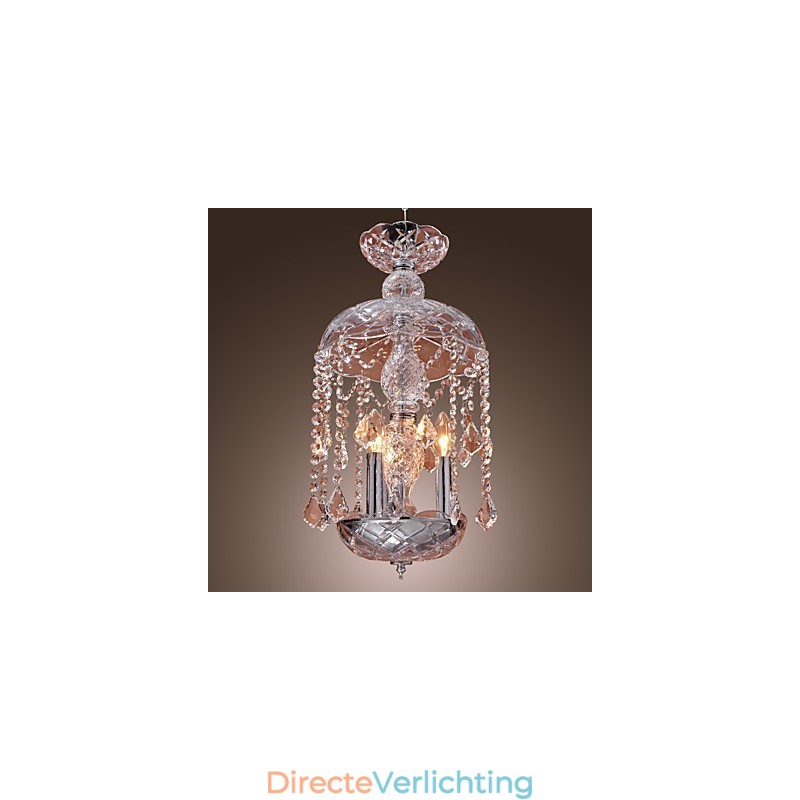 Moderne kristallen hanglamp met 3 lampen in glazen kap