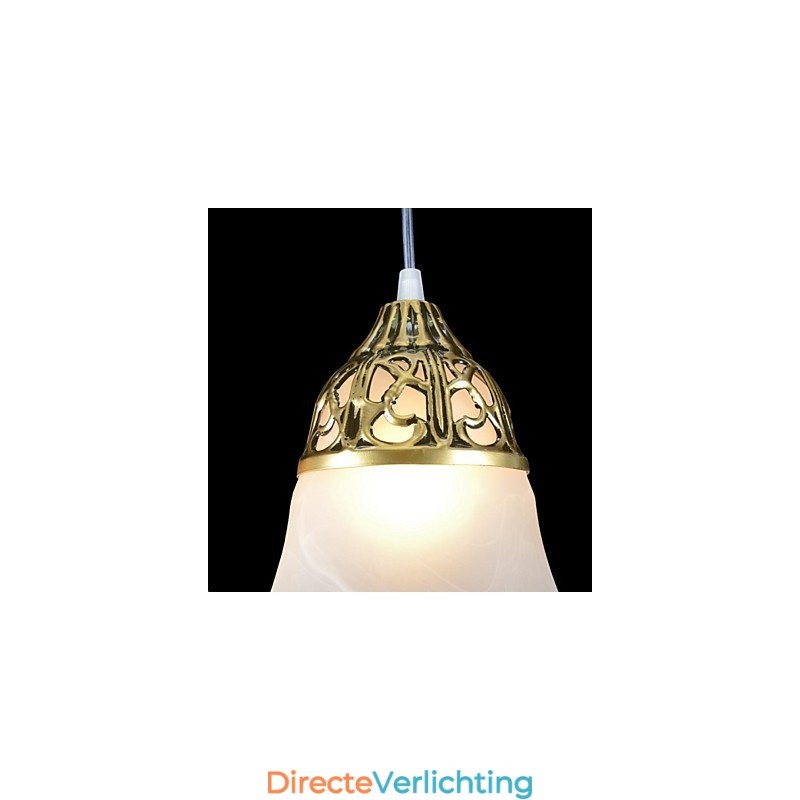 Bronzen hanglamp drie lampen moiré glas Europees klassiek