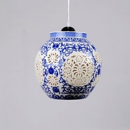 Retro Keramische lamp lamp Trappen Blauwe Enkele Kop Kroonluchter Creatief