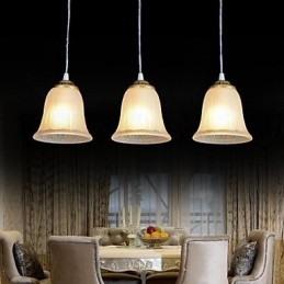 Bronzen hanglamp met drie lampen, patroon, glazen kap, Europees, retro, klassiek