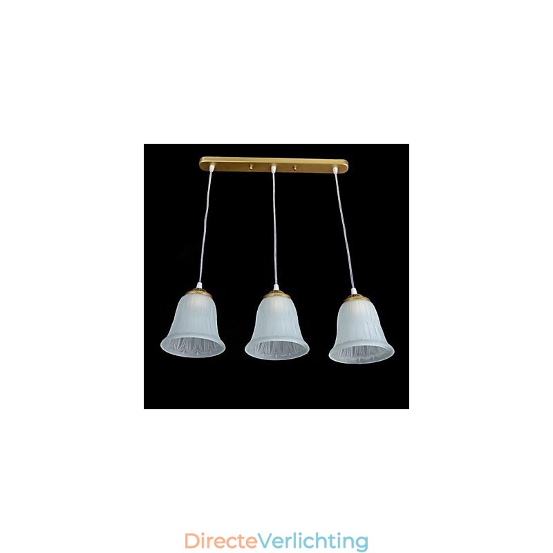 Bronzen hanglamp met drie lampen, patroon, glazen kap, Europees, retro, klassiek