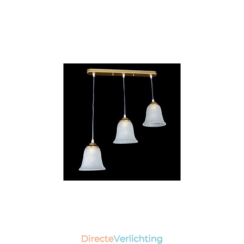 Bronzen hanglamp met drie lampen, patroon, glazen kap, Europees, retro, klassiek