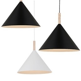 Mini Artistieke Kegelvormige Hanglamp 1 Licht Moderne Eenvoudige Afwerking Zwart Wit Aluminium & Houten Hanglamp