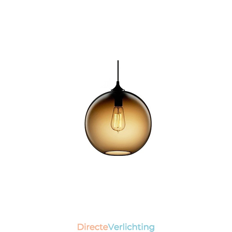 Moderne glazen hanglamp in rond bruin bubbeldesign