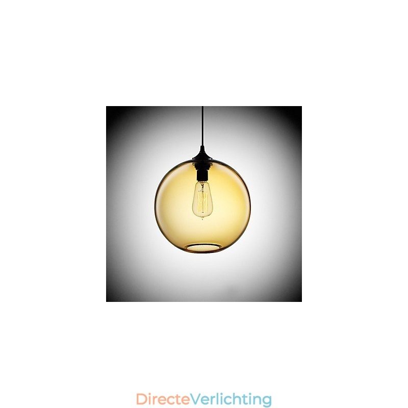 Moderne glazen hanglamp in rond bruin bubbeldesign