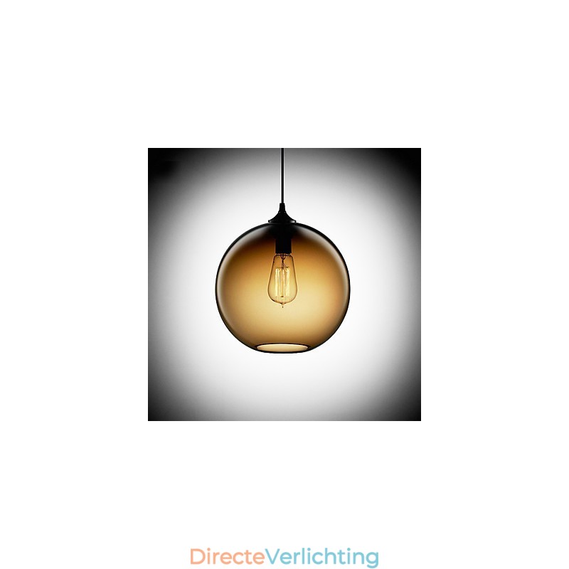 Moderne glazen hanglamp in rond bruin bubbeldesign