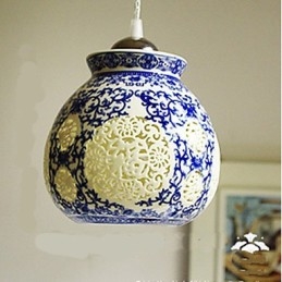 Retro Keramische lamp lamp Trappen Blauwe Enkele Kop Kroonluchter Creatief