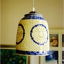 Retro Keramische lamp lamp Trappen Blauwe Enkele Kop Kroonluchter Creatief
