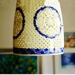 Retro Keramische lamp lamp Trappen Blauwe Enkele Kop Kroonluchter Creatief