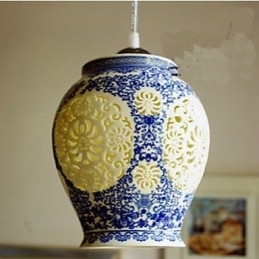 Retro Keramische lamp lamp Trappen Blauwe Enkele Kop Kroonluchter Creatief