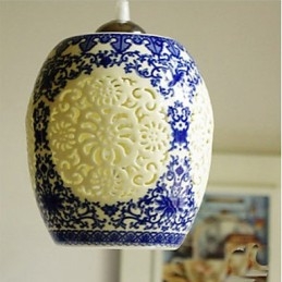 Retro Keramische lamp lamp Trappen Blauwe Enkele Kop Kroonluchter Creatief