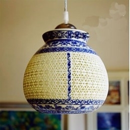 Retro Keramische lamp lamp Trappen Blauwe Enkele Kop Kroonluchter Creatief