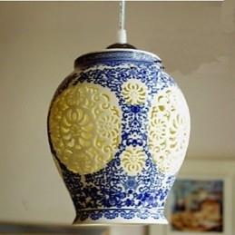 Retro Keramische lamp lamp Trappen Blauwe Enkele Kop Kroonluchter Creatief