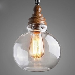 Vintage houten ronde kristallen bol hanglamp (diameter 19 cm)