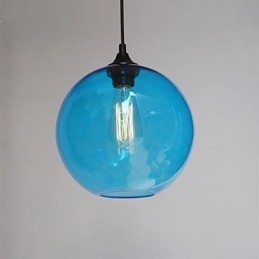 Moderne glazen hanglamp in rond blauw bubbeldesign
