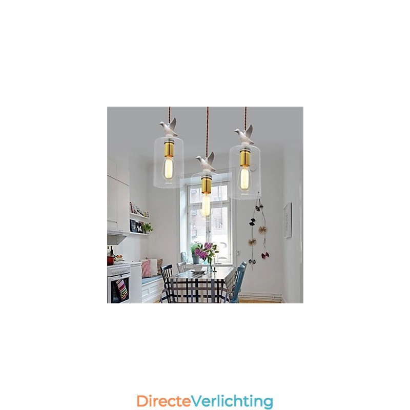 Creatieve vogel glazen kroonluchter hanglamp met glazen kap
