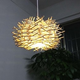 Hedendaagse en gecontracteerde hanglamp 1 lichts houten handgeweven