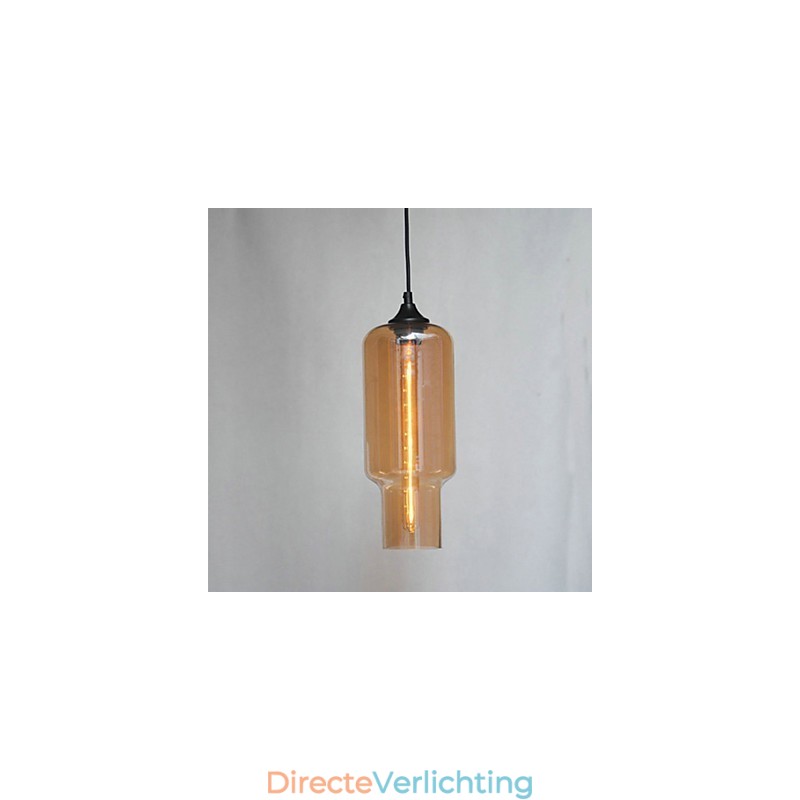 Moderne glazen hanglamp in bruin bubbeldesign
