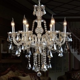 Retro Vintage Cognac Kleur K9 Kristal Moderne Kroonluchter met 6 Lampen