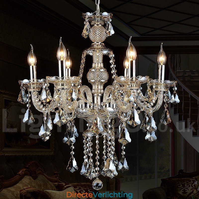 Retro Vintage Cognac Kleur K9 Kristal Moderne Kroonluchter met 6 Lampen