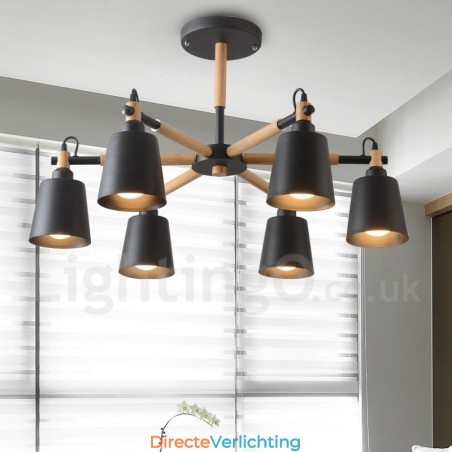 Moderne eigentijdse houten kroonluchter met 6 lampen Moderne eigentijdse houten kroonluchter met 6 lampen