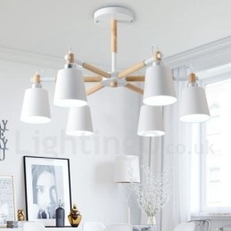 Moderne eigentijdse houten kroonluchter met 6 lampen