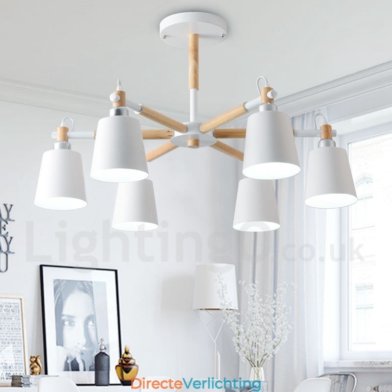 Moderne eigentijdse houten kroonluchter met 6 lampen