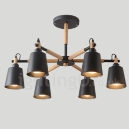 Moderne eigentijdse houten kroonluchter met 6 lampen