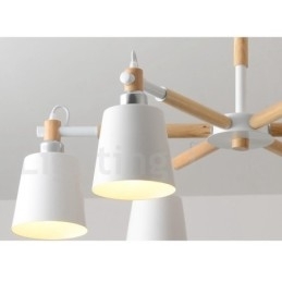 Moderne eigentijdse houten kroonluchter met 6 lampen