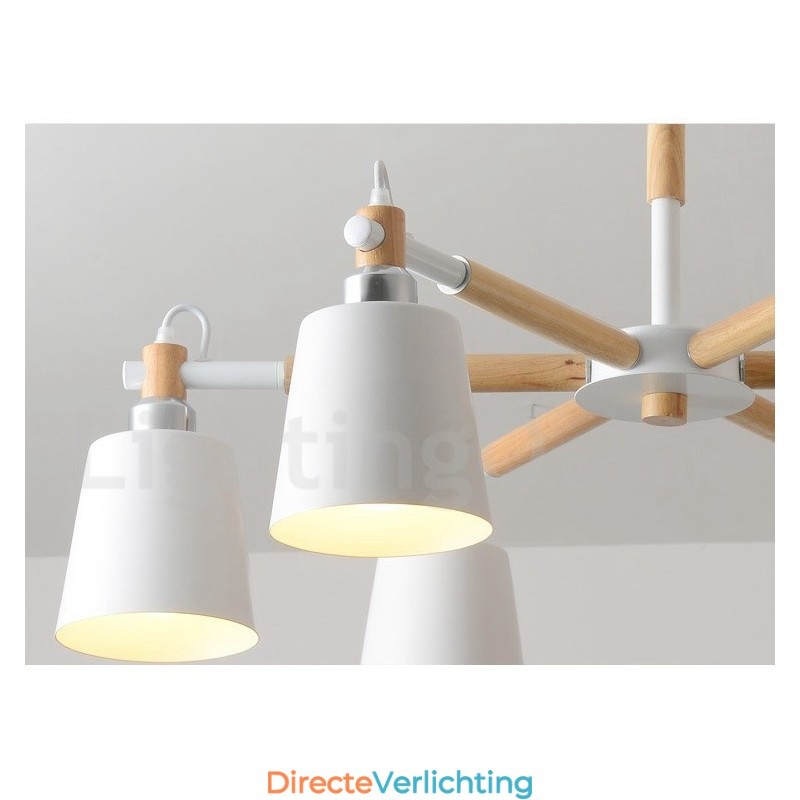 Moderne eigentijdse houten kroonluchter met 6 lampen